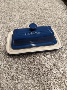 Le Creuset Stoneware Blue Covered Butter Dish Classic Knob Handle With Lid - Picture 1 of 7