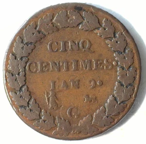 FRANCE FIRST REPUBLIC L'AN 9 (1800-01) G (GENEVA) BRONZE 5 CENTIMES KM#640.6 - Picture 1 of 2