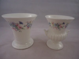 Wedgwood Angela Vases x 2 Bone China 1st Quality Blue Pink Vintage British - Picture 1 of 5