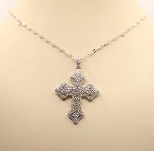 Ciondolo Croce Argento Zirconi Bianchi mm 3 mm 4 Rodiata mm 35x46 Exploit - Picture 1 of 7