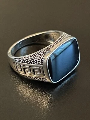 Натуральный черный обсидиан S925 посеребренный мужчин женщин заявление кольцо размер 8,75 - Изображение 1 из 4