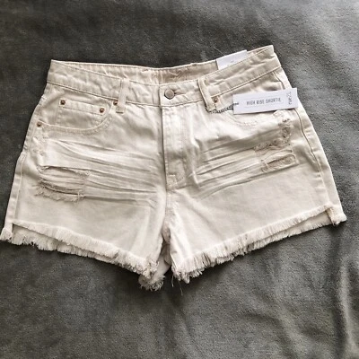 Rue21 Cream Distressed High Rise 牛仔衬衫女式 6 全新带标签 — 第 1/4 张图片