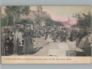 Laying Corner Stone Presbyterian Church Sept 20 1897 Blue Earth MN Postcard - Picture 1 of 2
