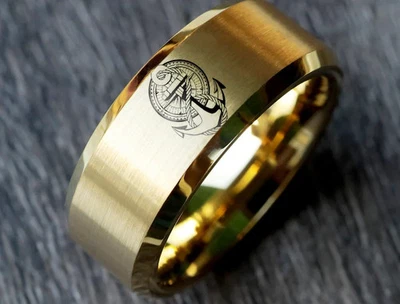 Aliança de casamento dourada unissex tungstênio âncora marinheiro náutico joia - 8mm - Imagem 1 de 3