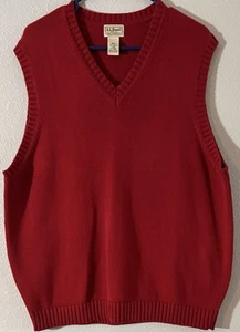 LL Bean V-neck Sweater Vest Size Large Red Classic Preppy Acedemia Dad Grandpa - Picture 1 of 7
