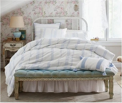 Simply Shabby Chic White Blue Bohemian Embroidered Twin Duvet Set New - Image 1 of 2