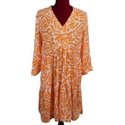 Vestido Rachel Zoe Midi Naranja Blanco Estampado Abstracto Bolsillos Ligero Lg BWW17 Foto 1 de 4