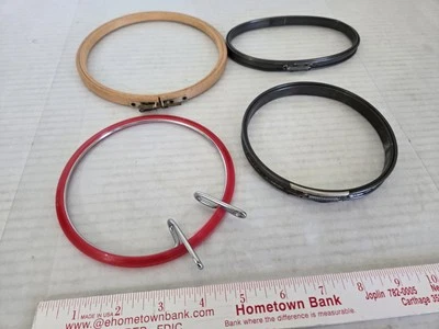 4 Vintage Embroidery Hoops Metal, Wood, Spring Asst. FREE SHIPPING - Image 1 of 4