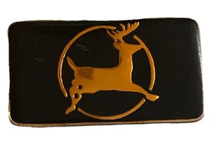 Vintage John Deere Belt Buckle Rate Gold Deer Logo Solid Brass & Enamel 1950/60s - Picture 1 of 9