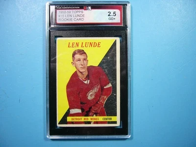 1958/59 TOPPS NHL HOCKEY CARD #15 LEN LUNDE ROOKIE KSA 2.5 GD+ DETROIT RED WINGS - Image 1 of 4
