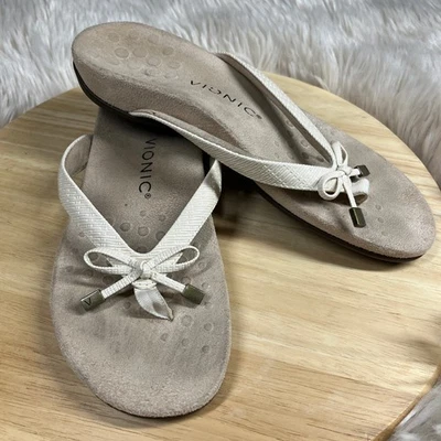 Sandalias Vionic Bella II para mujer talla 7,5 beige crema lazo tanga chanclas cómodas Foto 1 de 4