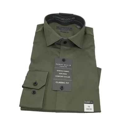 Perry Ellis Premium Men's Classic Fit Shirt, Hunter Green, 16 34/35 - Image 1 of 2