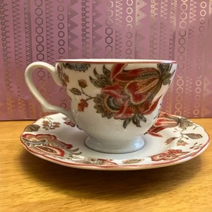 222 Fifth Winter Floral Red Fine Porcelain China Coffee Tea Cup & Saucer Set - Picture 1 of 9