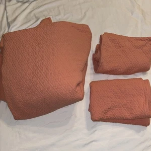 Quilted Bedspread King Size 3 Pc Made In Portugal 100% Cotton Diamond Pattern - Picture 1 of 15