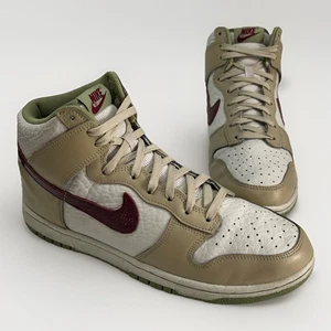 Nike Dunk High Mens UK Size 7.5 Tumbled Tan/White/burgundy Trainers Retro Superb - Picture 1 of 16
