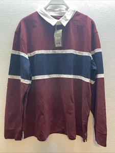 Goodfellow Co Men's Long Sleeve Rugby Polo Shirt ROBUST MAROON Size Extra L NEW - Picture 1 of 3