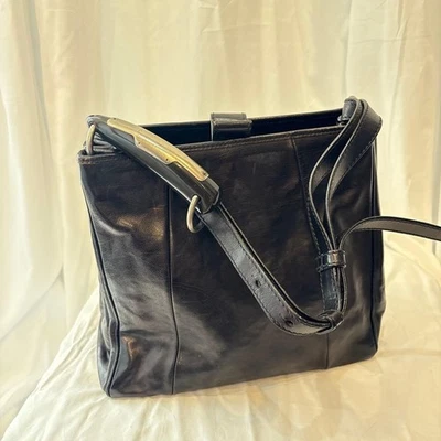 YSL Yves Saint Laurent Rive Gauche Shoulder Bag Black Leather Buffalo Horn Hand - Image 1 of 4