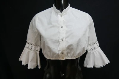 Gr.44 Dirndlbluse weiß Bluse für Dirndl Baumwollmischung mit Spitze B11475 - Bild 1 von 4