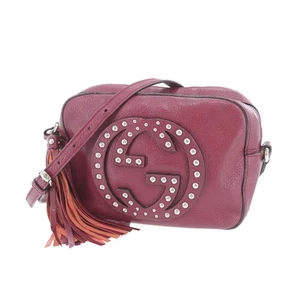GUCCI Used Studded Soho Disco Crossbody Shoulder Bag Bordeaux Leather #AG432 S - Picture 1 of 16