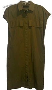 Hinson Wu OLIVE GREEN Button Front Cap Sleeve Jodi Dress Pockets Minimalist-XS - Picture 1 of 5