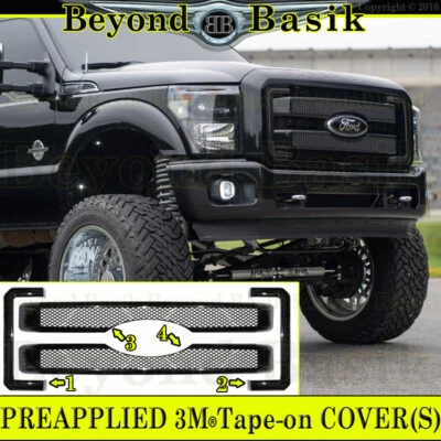 2011-13 2014 2015 2016 FORD F250 350 MESH Style GLOSS BLACK Grille COVER Insert - Image 1 of 4