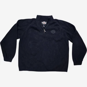 Harley Davidson Mens XL Sweater Black Quarter Zip Pullover - Picture 1 of 7