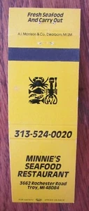 TROY, MICHIGAN MATCHBOOK COVER: MINNIE'S SEAFOOD RESTAURANT EMPTY MATCHCOVER -D - Picture 1 of 1