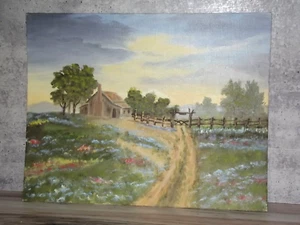Signiertes Ölgemälde Bauernhaus und Straße E Baldwin 11x14" 1981 B21 - Bild 1 von 1