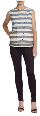 NUEVO CON ETIQUETAS Tibi Desteñido Índigo Rayas Chaqueta Sin Mangas Manta Chaleco Top Grande M 10 Foto 1 de 4