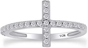 1/5ct Cross Engagement Wedding Band Ring Natural Round Diamond 10K Solid Gold - Picture 1 of 15