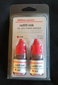 NEW Office Depot REFILL INK for Pre-Inked Stamps RED 2 Bottles .35 fl oz Each - Picture 1 of 2