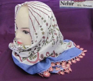 VINTAGE OLD TURKISH LADIES WOMENS NEHIR EL BASKI SCARF w/HANDMADE LACE  - Picture 1 of 11