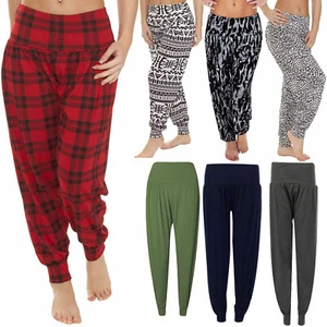 Damen Damen einfach bedruckt Ali Baba Hose Länge elastische Taille Leggings 8-22 - Bild 1 von 22