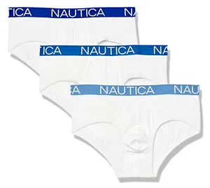 NAUTICA 3 Pack White Blue Cotton Stretch Low Rise Brief Underwear NEW Mens XL - Picture 1 of 7