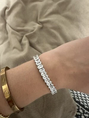 Pulsera de tenis rectangular de circonita cúbica plateada - 8 pulgadas Foto 1 de 3