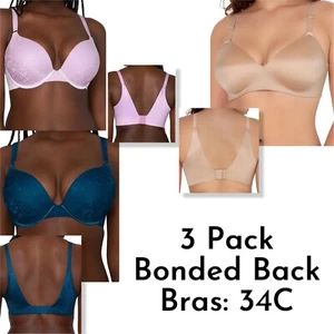 Secret Treasures Women's 3 Pack Adjustable Strap Lace Push Up Bras Size 34C - Picture 1 of 8