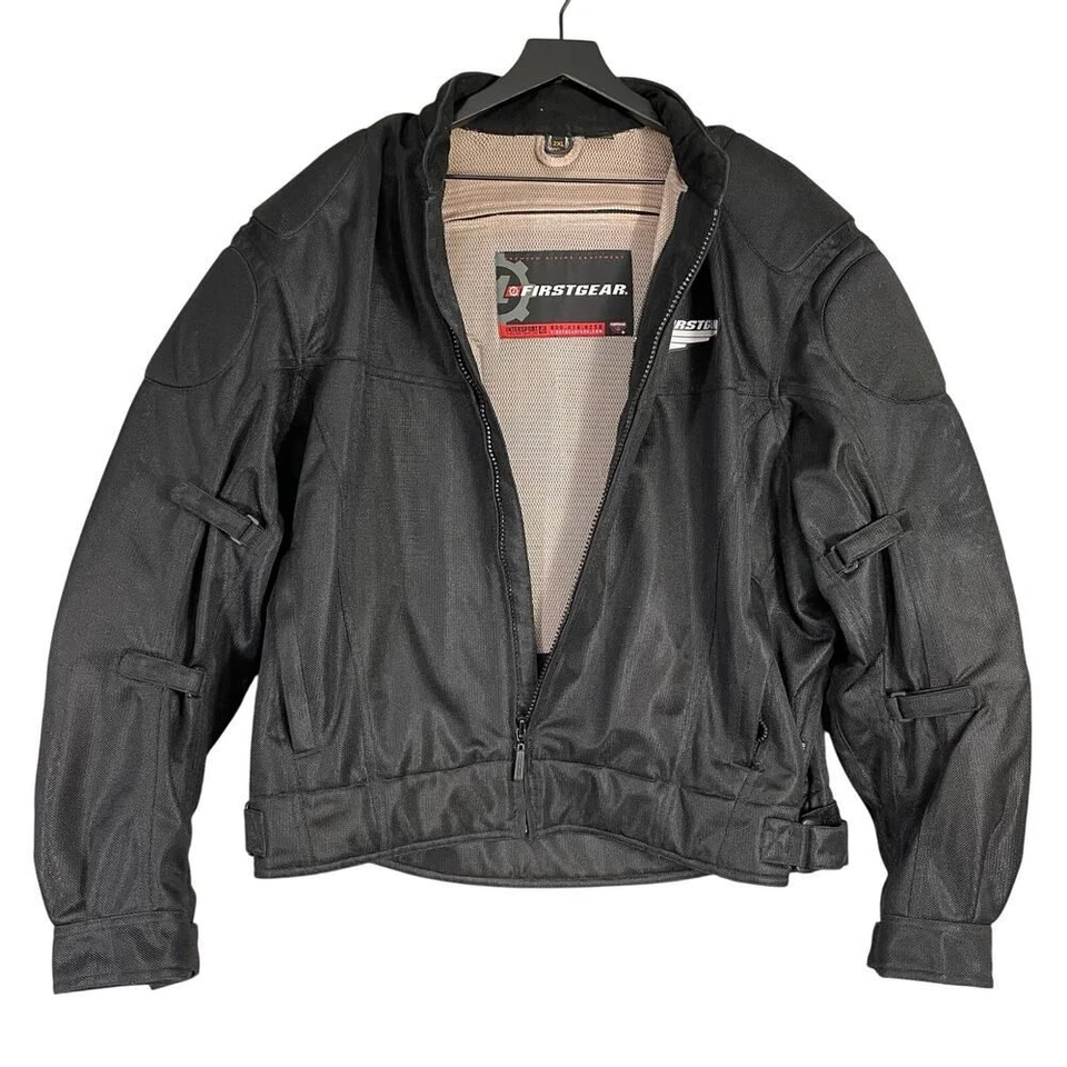 Men’s FirstGear 2XL Black Mesh Motorcycle Jacket Armor Vented Padded Protective - Image 1 of 4