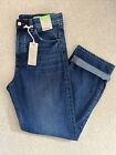 M&S HIGH WAISTED BUTTON FLY BOYFRIEND STRAIGHT ANKLE GRAZER JEANS Size 12 Long