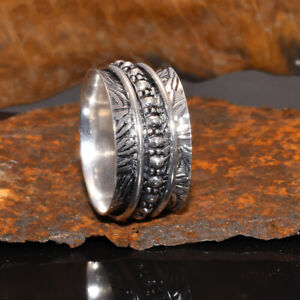 Anxiety Boho 925 Sterling Silver Spinner Ring Women Spin Jewelry