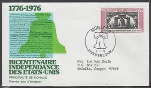 Monaco Scott 1021 FDC - American Bicentennial - Picture 1 of 1