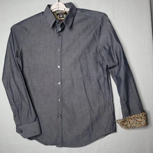 Structure Button Shirt Mens Medium Gray Minimal Retro Camo Flower Flip Cuff EUC - Picture 1 of 14