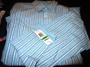 NWT JA JOHN ASHFORD L/S DRESS SHIRT TEAL STRIPE SMALL - Picture 1 of 2