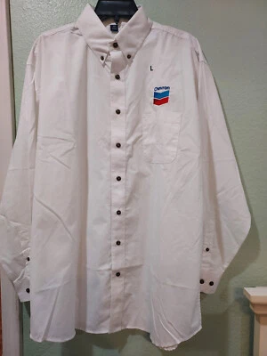 Camisa de Trabajo Hombre Grande Chevron Oil & Gas Corp. Blanca Manga Larga Bordada-Nueva Foto 1 de 3