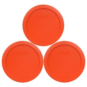 Pyrex 7201-PC 4 Cup Round Pumpkin Orange Lid Cover 3PK for Glass Bowl New - Picture 1 of 3
