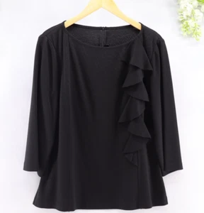St. John Women's Ruffled Wool Knit 3/4 Sleeve Blouse Caviar Black Sz 16 NEW - Picture 1 of 9