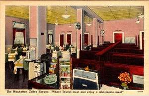 SUMTER, SOUTH CAROLINA - MANHATTAN COFFEE SHOPPE INTERIOR VINTAGE LINEN POSTCARD - Picture 1 of 2