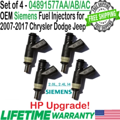 OEM Siemens 4 Units HP Upgrade Fuel Injectors for 2007-2017 Jeep Patriot 2.4L I4 Foto 1 de 4