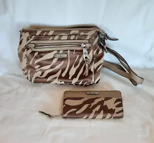 Dana Buchman braun & hellbraun Geldbörse und Portemonnaie Zebramuster Handtasche Schultertasche - Bild 1 von 10