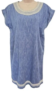 Roller Rabbit Vinita Blue Chambray Embroidered Dress Lined Cotton Sz Small Shift - Picture 1 of 10