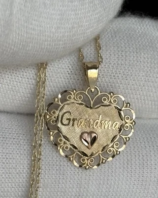 14k Yellow & Rose Gold Grandma Heart Pendant 21 inch Rope Chain Necklace 1.94g - Image 1 of 4